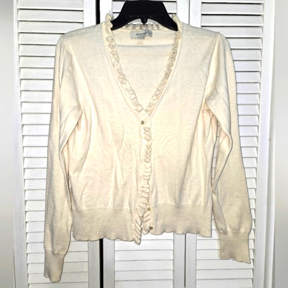 Merona Women's M Ruffle Trim Button Front Cardigan